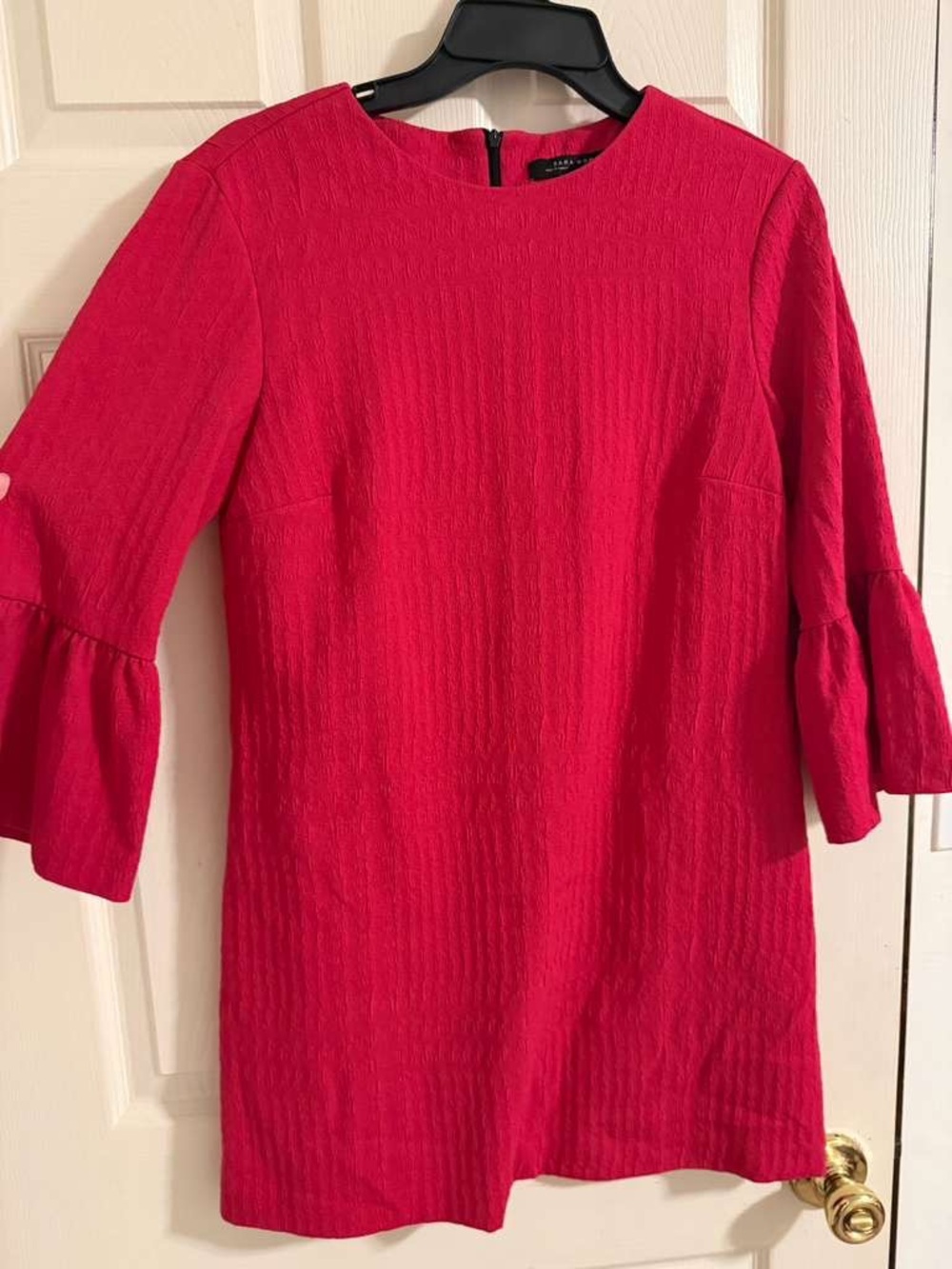Bright Pink Women's Shift Dress with Bell Sleeves - Picture 4 of 5